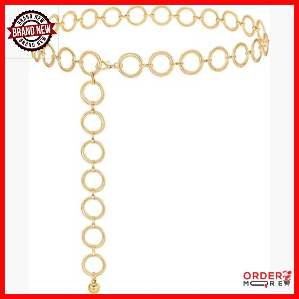 Adjustable Metal Chain Belt for Dresses, Fits Waist Up to 36 Inches